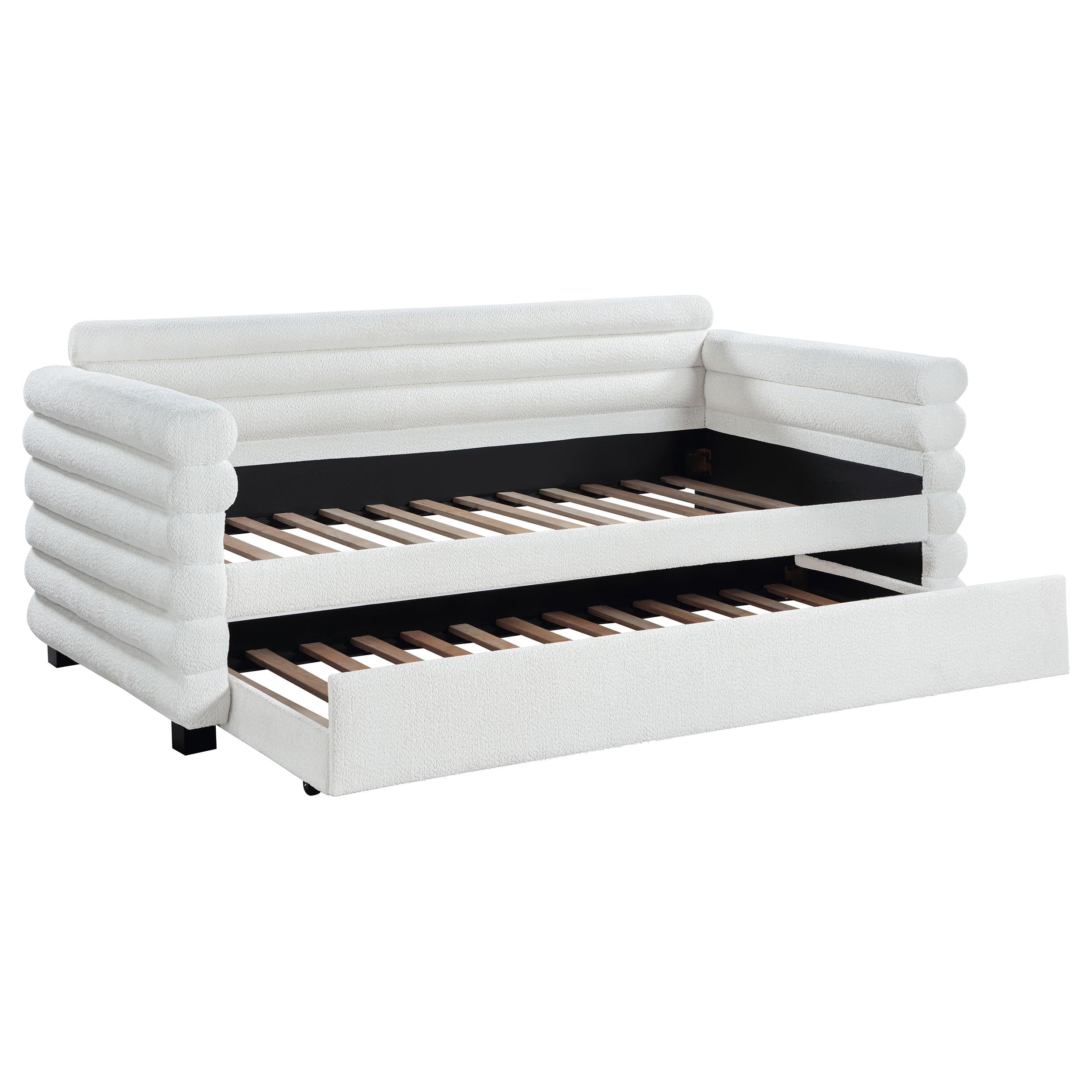 Coaster Furniture Patricia 300716 Boucle Upholstered Twin Day Bed with Trundle - White IMAGE 1